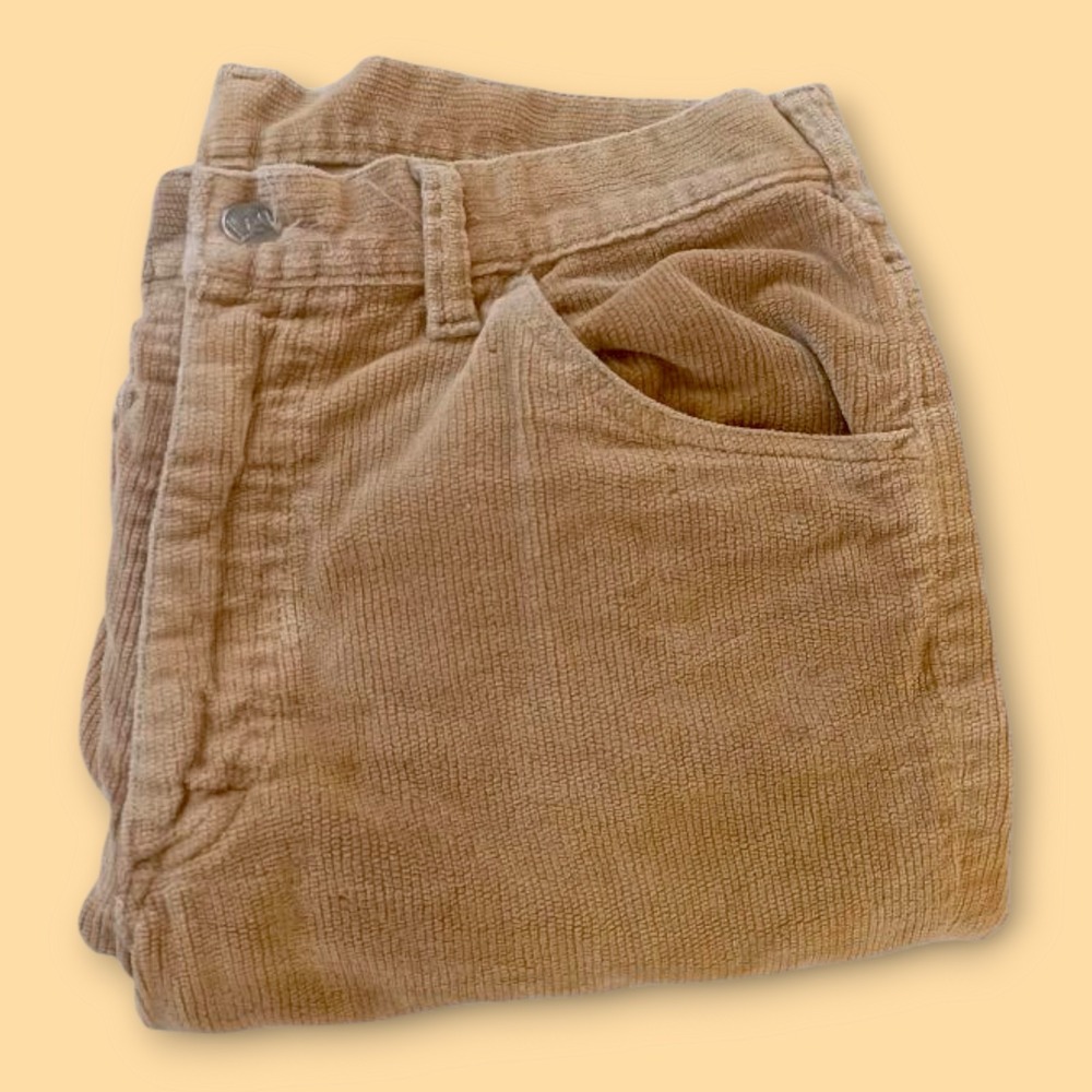 Lee Vintage Brown Corduroy 1970s Retro Flared Pants Butterfly‎ Patch Talon Zip